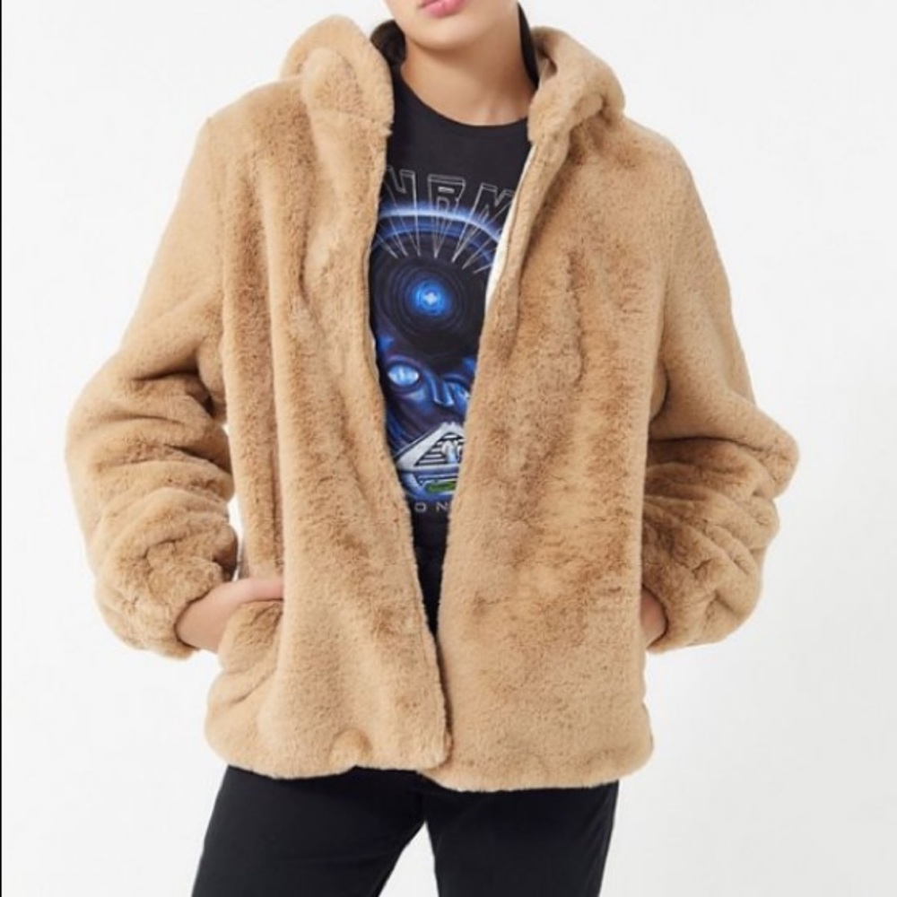 Urban Outfitters Faux Fur Hooded Zip Front Jacket